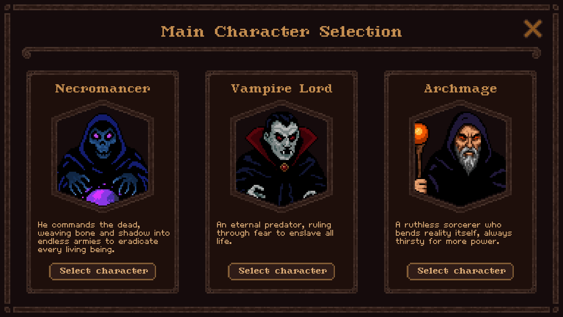 Main character selection
