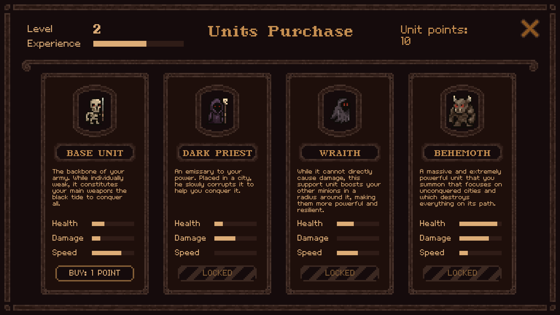 Unit Purchase menu